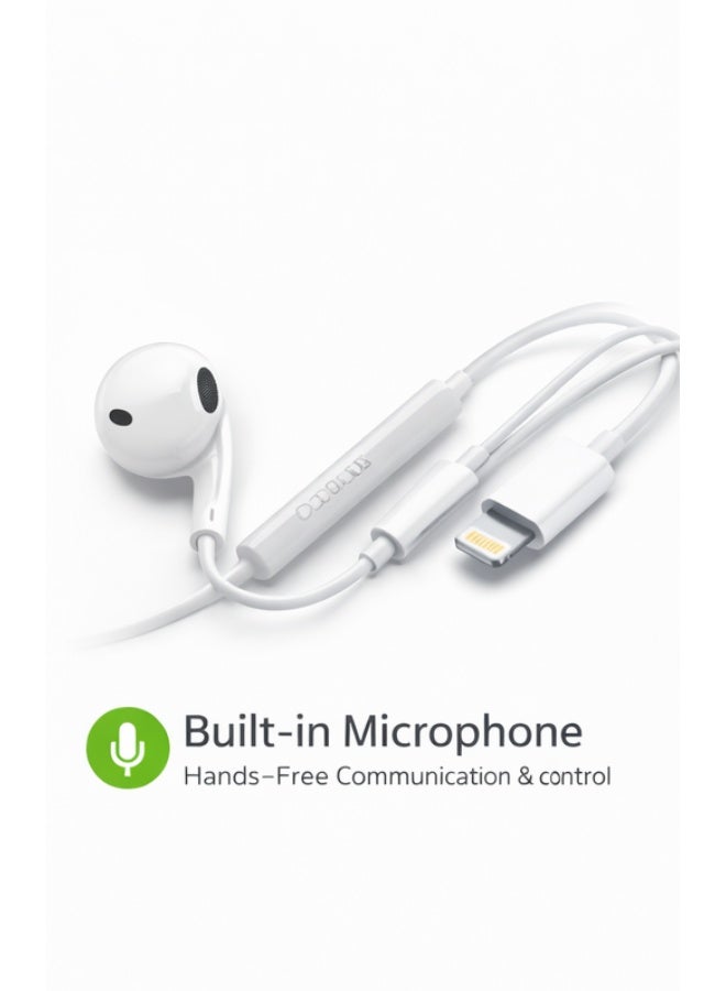 CLEF Wired Lightning Earphones with Built-in Microphone, High Fidelity Stereo Sound, Plug & Play Hands-Free Headset for iPhone & iOS Devices - Image 2